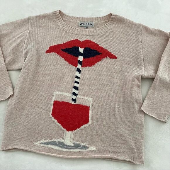 REVOLVE Wildfox Suck It Up Lips Light Pink Oversized Sweater Size XS - Picture 6 of 12